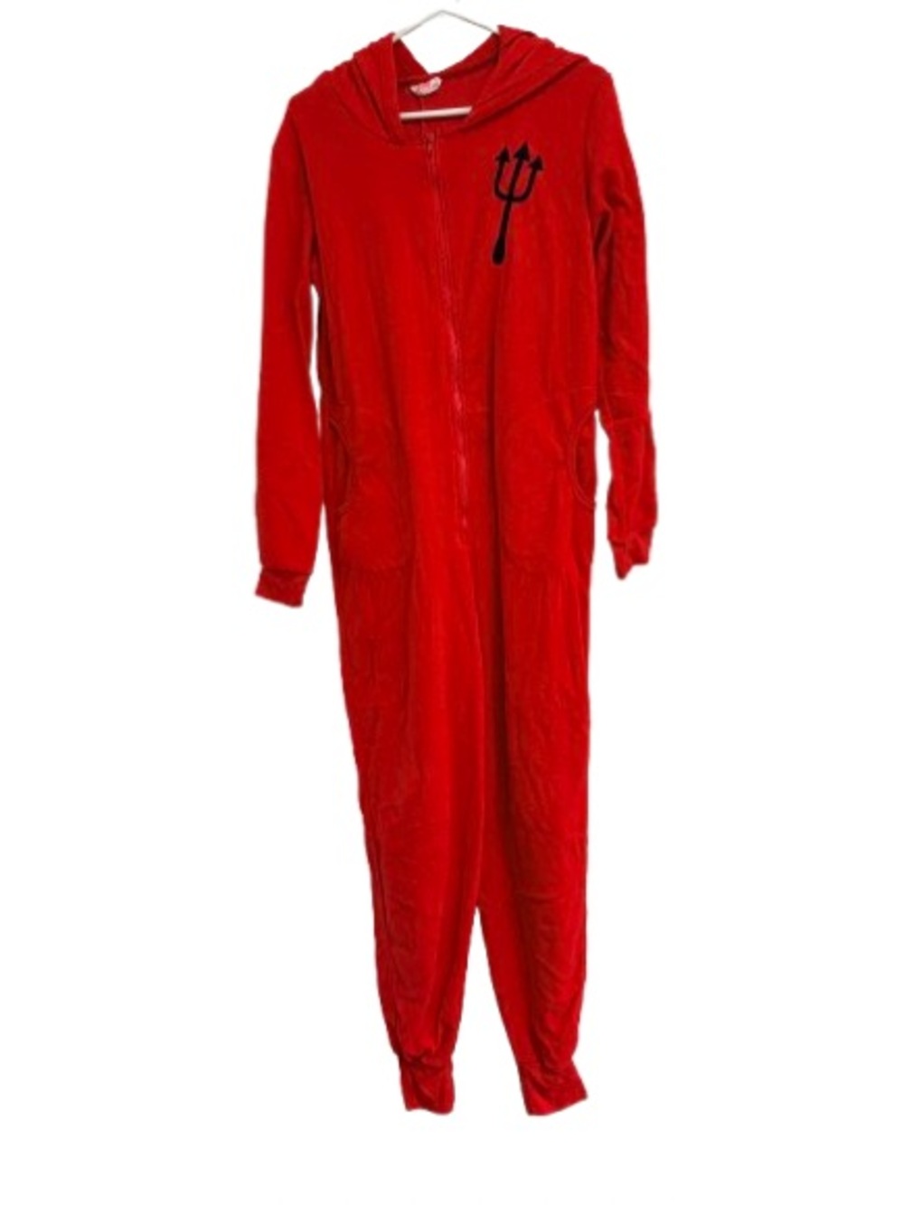 Kids Red Hooded Devil One-Piece Footie Pajamas with Trident Accent